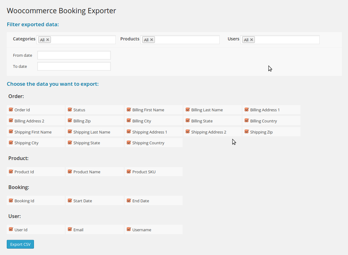 Woocommerce Booking Exporter